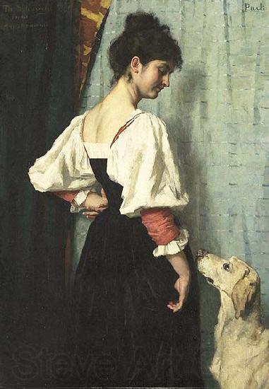 Therese Schwartze Young Italian woman with a dog called Puck. France oil painting art